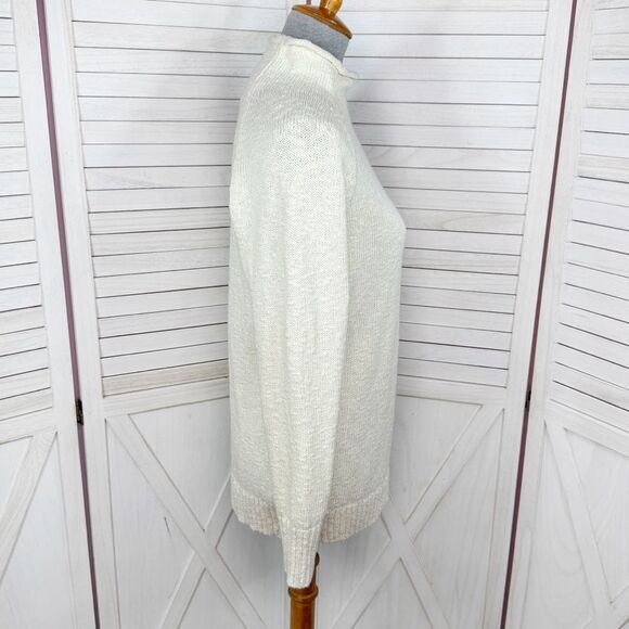 L.L. Bean Cotton Rolled Funnel Mock Neck Ragg Sweater Slub Knit Cream Medium - Picture 4 of 14
